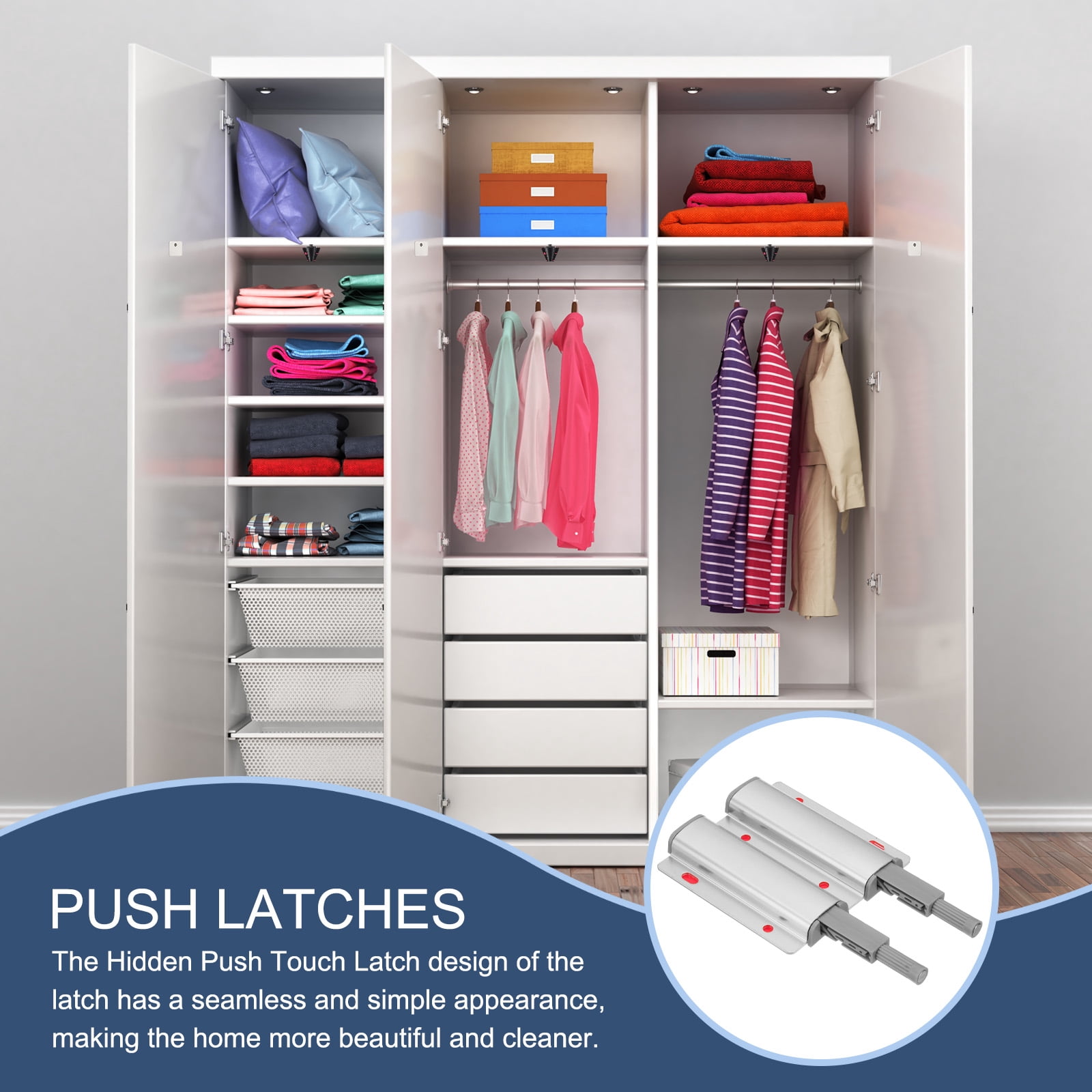 Uxcell Magnetic Push Latch, Double Push to Open Door Latch Cabinet Hardware Hidden Push Touch Latch Silver 4 Pcs
