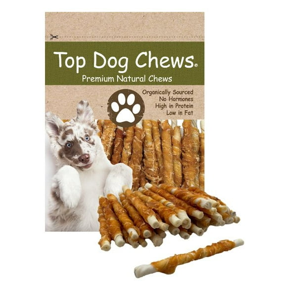 Chicken Wrapped Rawhide Twist- 5"-6" All Natural Gluten Free Dog Treats - North American Made - 50 Pack