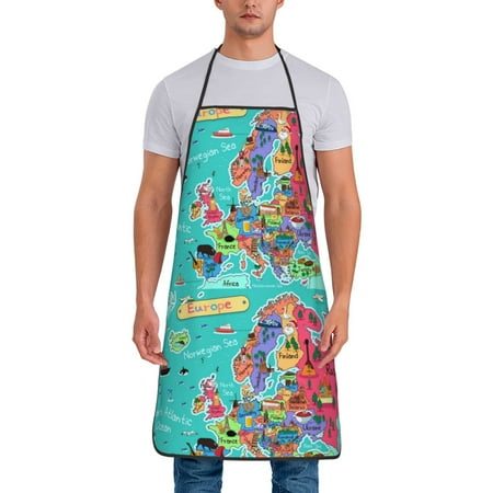 

Jgfou Cartoon Map Of Europe Print Anti-fouling Apron for Men Women Waterproof Oil-Proof Kitchen Apron with Adjustable Straps Pocket and No-Pill No-Fade Fabric