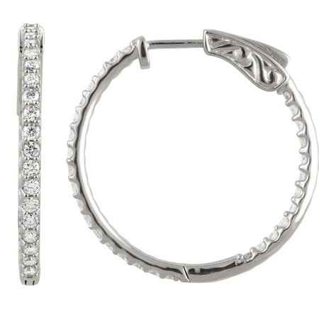 Platinum Polished Earring - Platinum Diamond 26.5mm Polished 1 Dwt Diamond Hoop Earrings