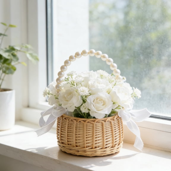 6x4 Inch Small Wicker Basket with Handle for Flower Girl Hand-Woven Willow Storage Bin for Candy Charming Garden Home Decoration for Party and Easter