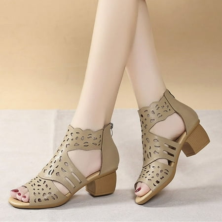 

Follure Fashion Summer Women Sandals Thick Heel Middle Heel Thick Sole Fish Mouth Hollow Casual Zipper