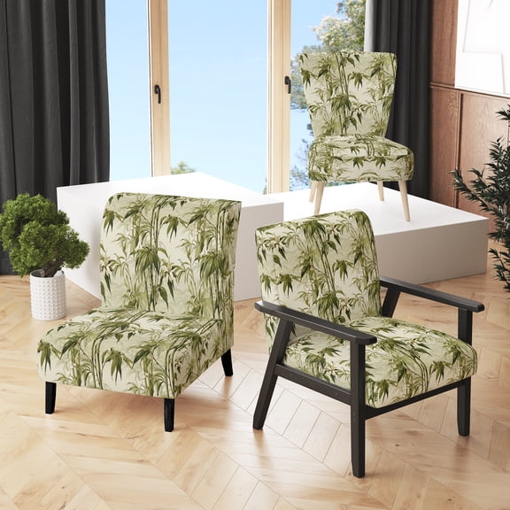 Designart "Elegant Bamboo In The Tropics V" Green Bamboo Upholstered Accent Chair - Tropical Arm Chair For Bedroom