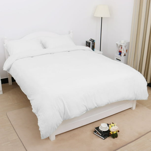 Unique Bargains Polyester Zippered Duvet Cover Bedding Set of 3 White Full