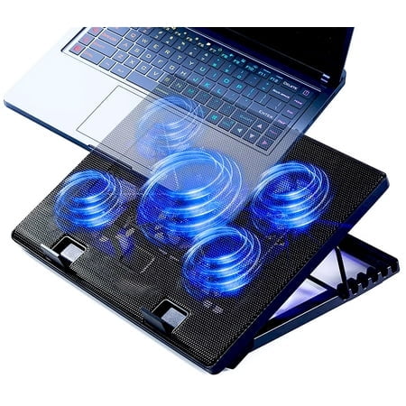 KEROLFFU Laptop Cooling Pad 17inch 15.6 14 13 12inch Gaming Cooler Pad Chill Mat 5 Quiet Fans LED Lights and 2 USB 2.0 Ports Adjustable Mounts Laptop Stand Height Angle