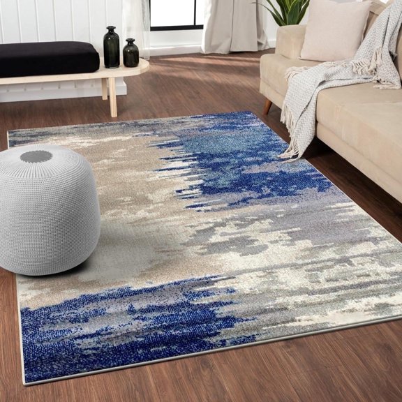 Luxe Weavers Modern Abstract Beige Blue 5x7 Coastal Area Rug