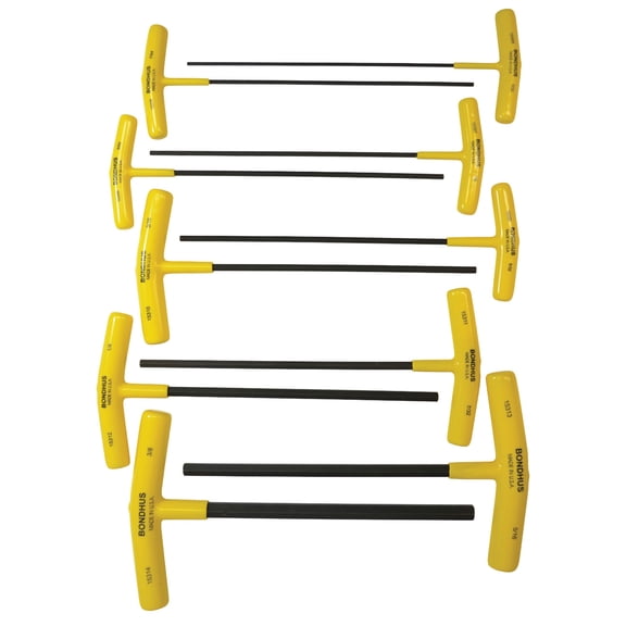 Bondhus 15338 Set of 10 Hex T-handles, 9" Length, sizes 3/32-3/8"