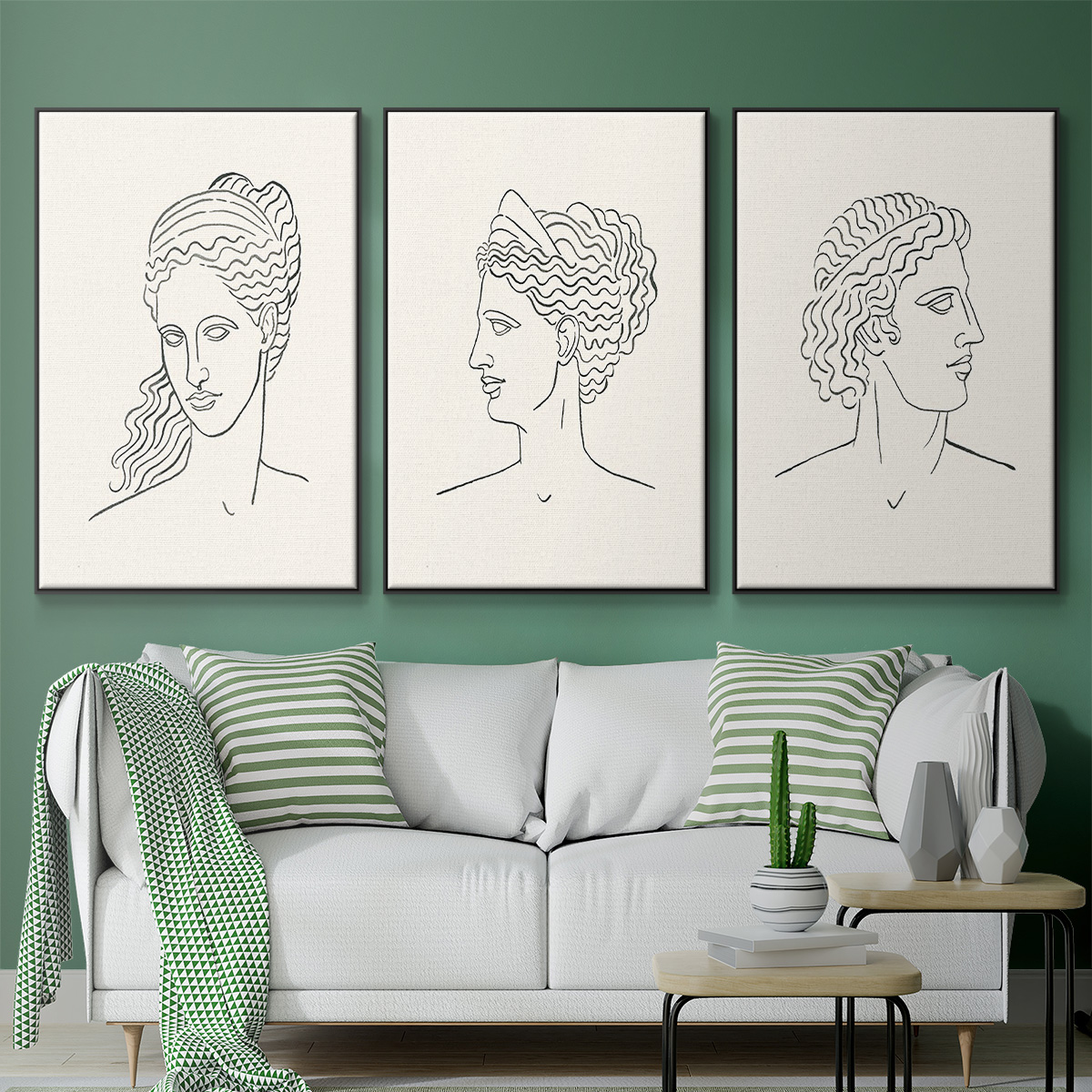 Greek Busts I - Framed Premium Gallery Wrapped Canvas L Frame 3 Piece Set - Ready to Hang