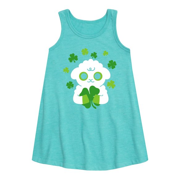 Instant Message - St. Patrick's Day - Sheep Holding a Shamrock - Toddler and Youth Girls A-line Dress