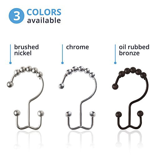 New Version Rings for Bathroom Set of 12 Shower Curtain Hooks Rust-Resistant Metal Double Roller Glide Oil Rubbed Bronze