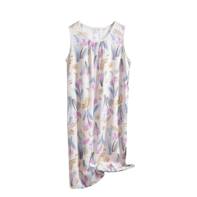 Tnhcen Robe de Nuit Col Rond Grande Taille TG-6TG Longue Robe de Nuit Décontractée Imprimée pour la Maison, Douce et Respirante pour Se Détendre au Quotidien