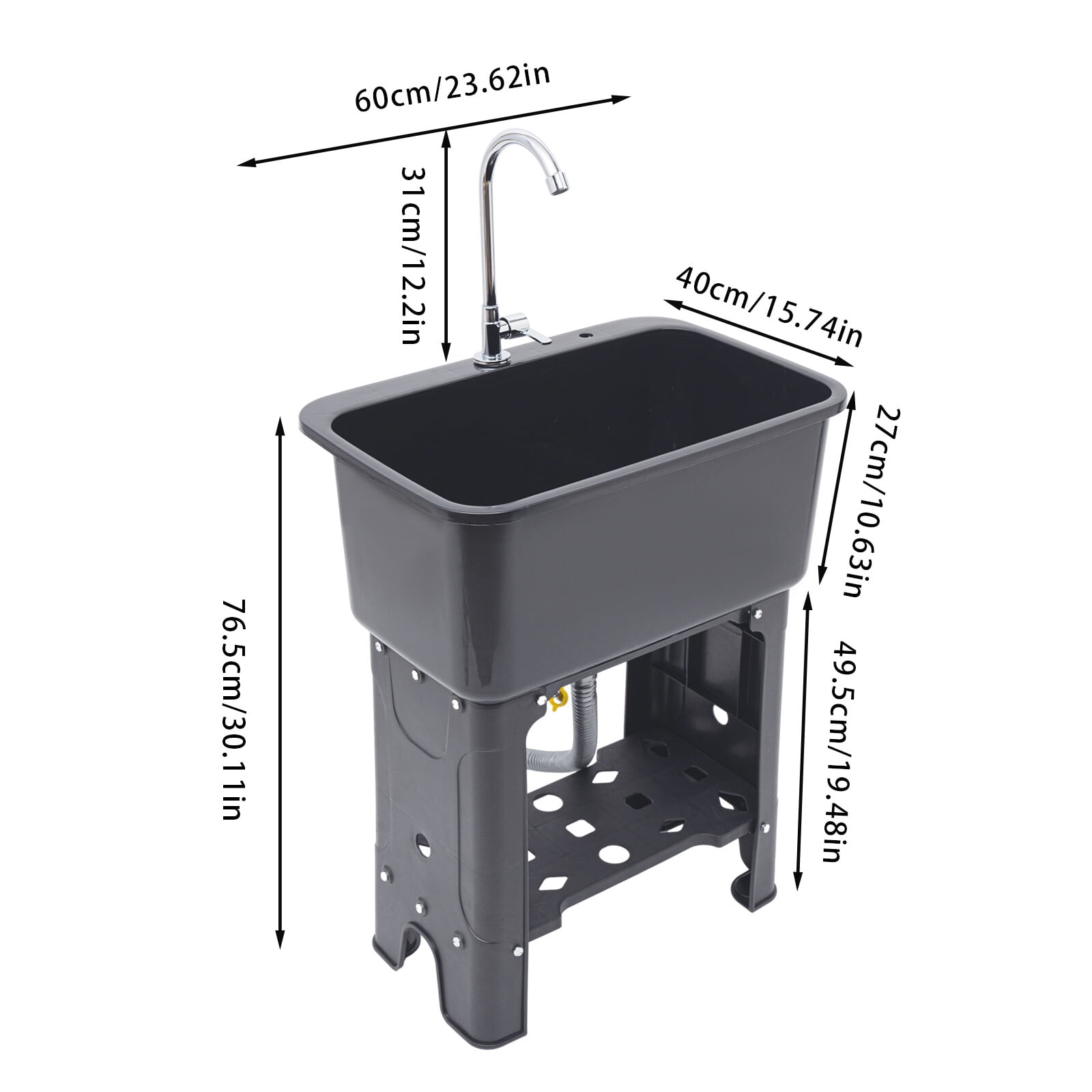 FOGGBET Freestanding Plastic Utility Sink,Single Bowl Laundry Sink with Faucet Grey for Laundry Room Garage Garden
