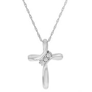 Amanda Rose Three Diamond Cross Pendant Necklace in .925 Sterling Silver on an 18 inch Sterling Silver Chain