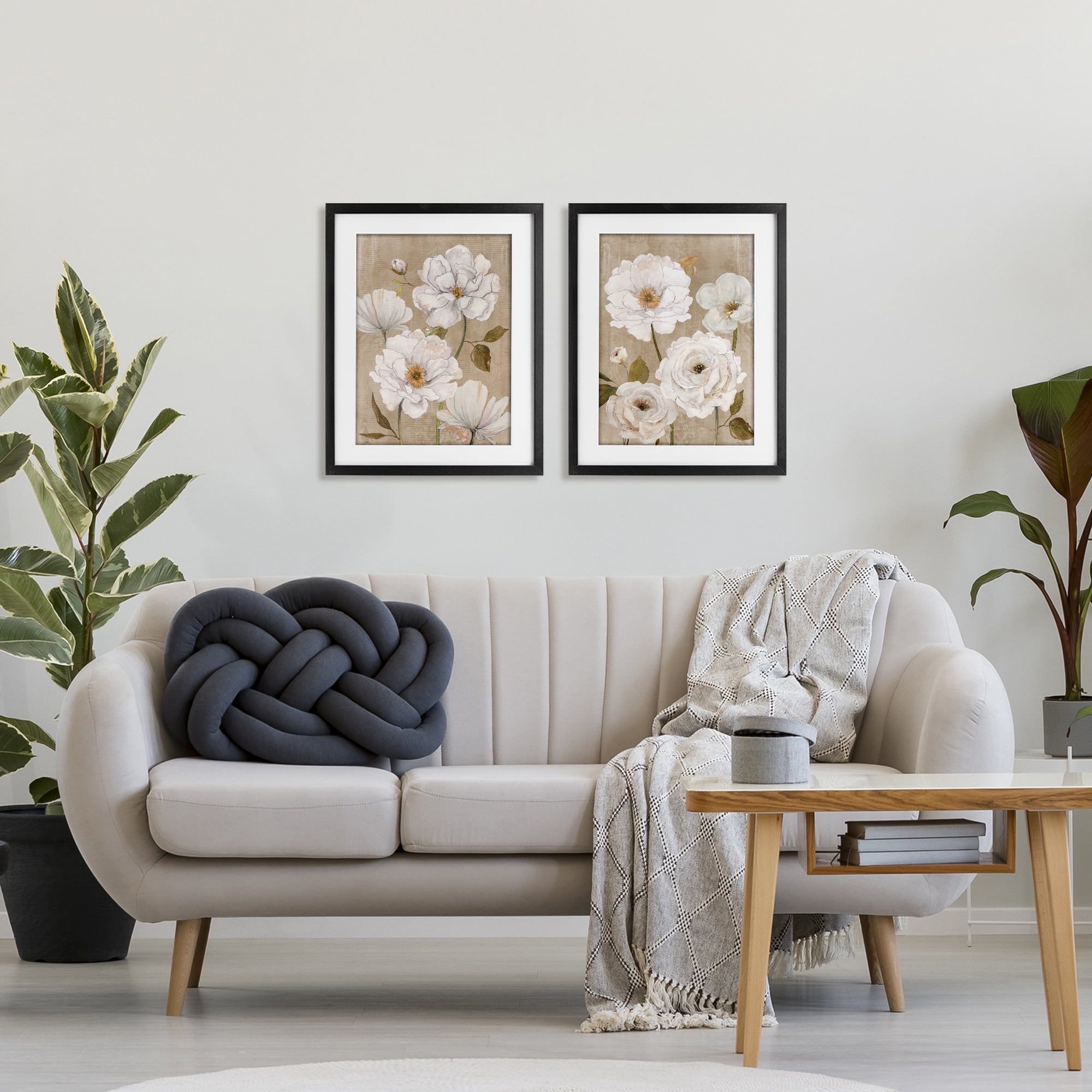 Stupell Industries White Blooms over Neutral 2 Piece Black Framed Print Under Glass Set, design by Carol Robinson
