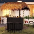 thumbnail image 3 of LAZZO 3 Pieces Outdoor  Bar Set, Patio Wicker Tiki Bar Set with Height Stools and Islander Tiki Bar for Garden, Dark Brown, 3 of 7