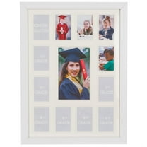 WOOD SIDE ORBIS School Years Collage Frame with Double White Mat, Fits 5x7 & Twelve 2.5x3.5 Photos, K-12 Keepsake