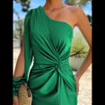 thumbnail image 4 of Vestido de Cóctel para Mujer, con un Solo Hombro, Larga y Abertura Alta, para Fiesta de Boda Fruta Verde XXXL, 4 of 8