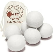6 Pack All Natural Organic Wool Dryer Balls XL Size - Reusable Chemical Free Natural Fabric Softener, Anti Static, Reduces Clothing Wrinkles and Saves Drying Time-Bonison