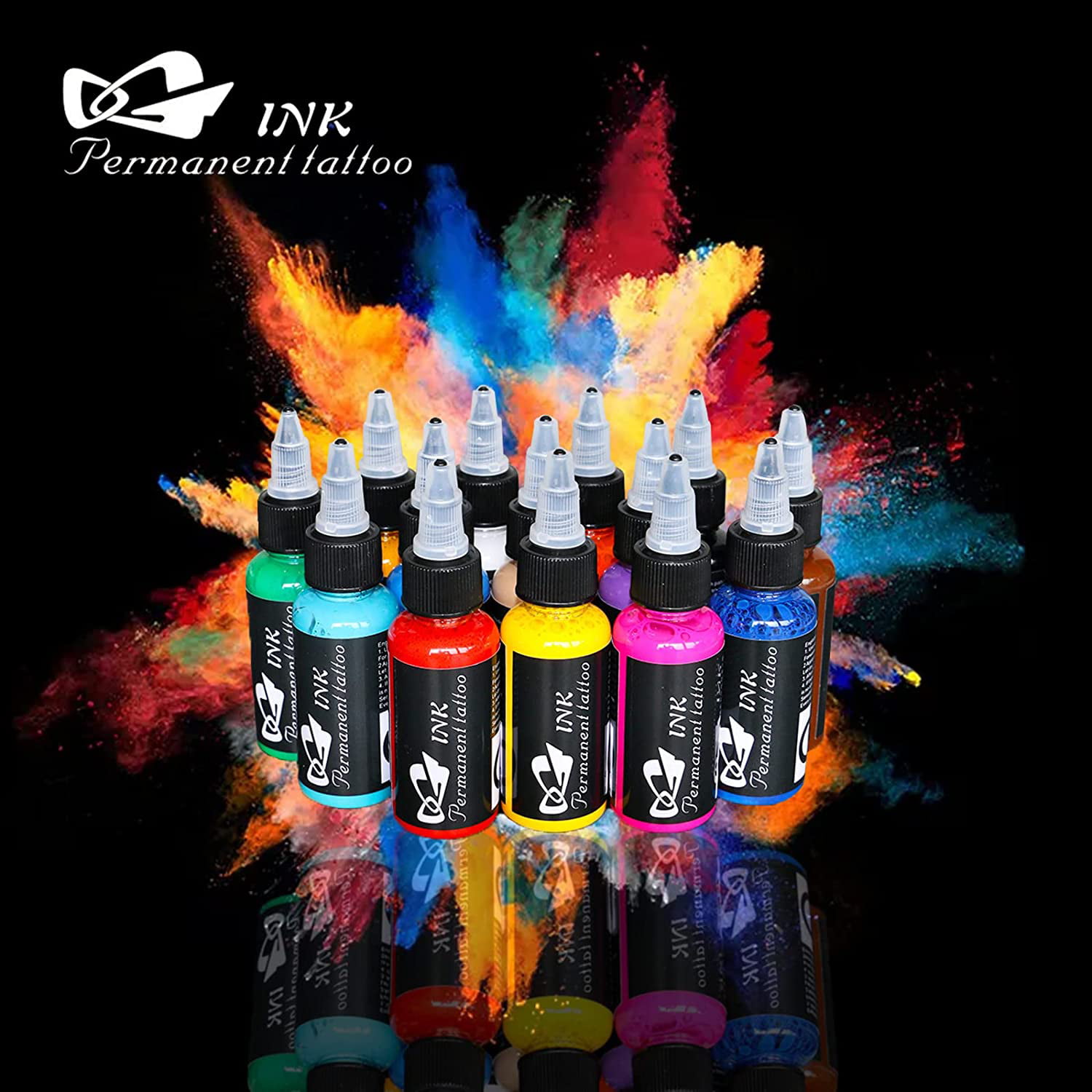 DLD 14 Pieces Tattoo Ink 14 Color Set 1oz 30ml/Bottle Tattoo Ink Pigment Kit  for 3D Makeup Beauty Skin Body Art. 