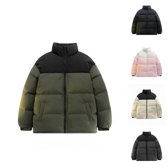 Miluxas Men's Down Jacket Winter Solid Color Warm Thickened Outdoor Stand Collar Coat Men Casual Loose Padded Clothing Pink