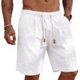 thumbnail image 2 of Sewkxo Men's Linen Shorts Casual Elastic Waist Drawstring Summer Beach Vacation Golf Shorts with Pockets,White M, 2 of 4