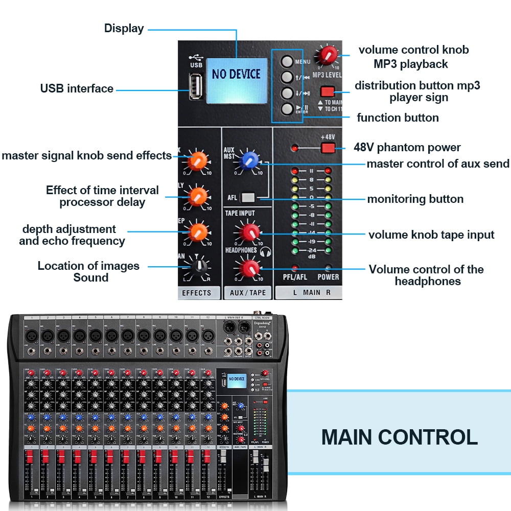 DEPUSHENG DX12 12チャンネル アナログミキサー Depensheng DX12 Professional audio mixer DJ Sound Controller