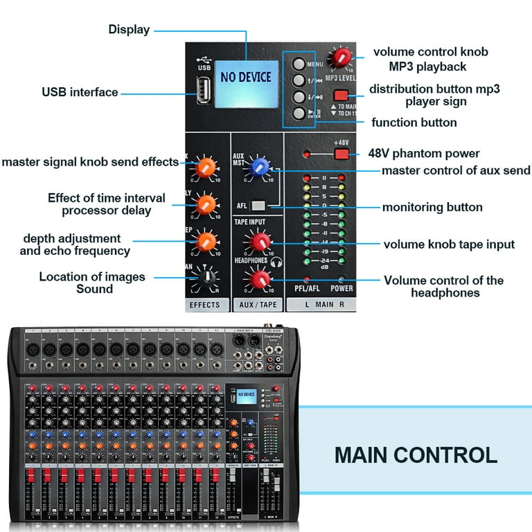 Depusheng DX12 Professional 12 Channel Audio Mixer USB