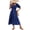 Dark Blue, variant on Women's Square Neck Smocked Waist Puff Sleeve Midi Dress Solid Pattern Elegant Everyday 95% polyester 5% elastane