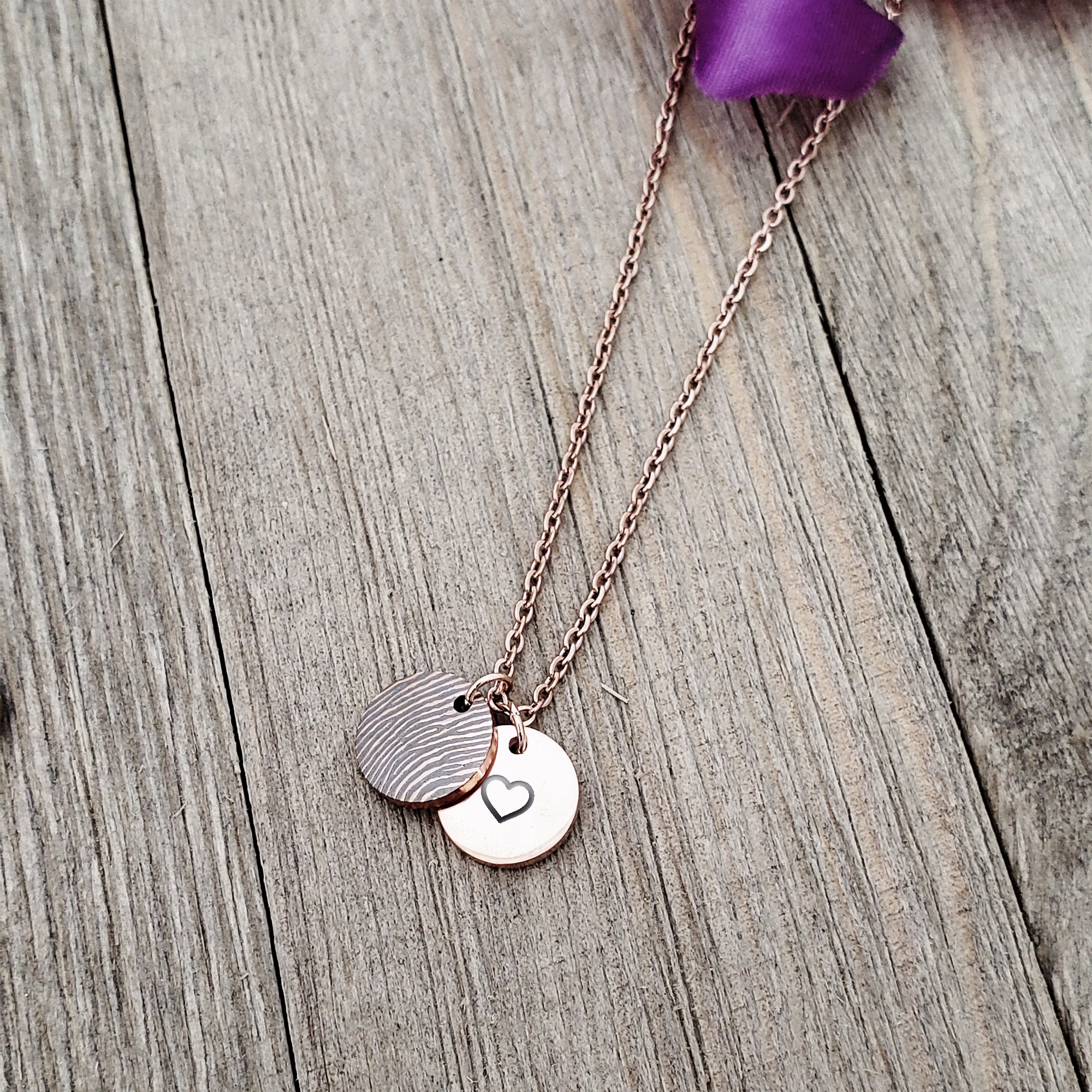 Personalized Loved One's Fingerprint Jewelry Stainless Steel Engravable Pendant Necklace Actual Thumb Print Keepsake with Gift Box [Rose Gold]