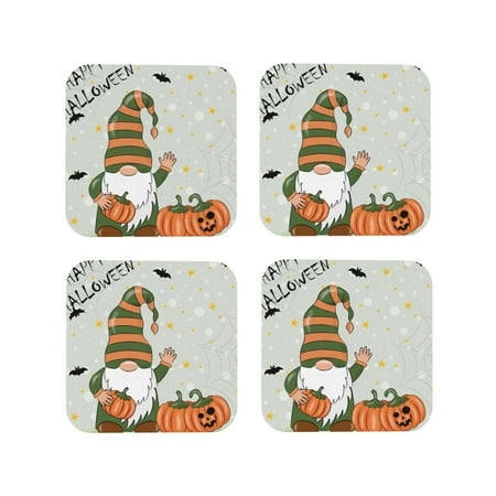 

Vsdgher Gnome Holding A Pumpkin Leather Coasters for Drinks Durable Drink Coasters 4 Set for Tabletop Protection Luxurious Home Décor and Housewarming Gift-Square