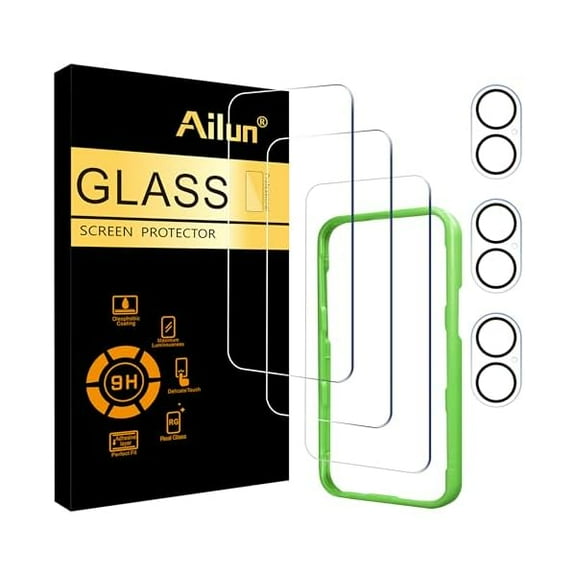 1997 3 Pack Screen Protector for iPhone 17 [6.3 inch]   3 Pack Camera Lens Protector with Installation Frame,Sensor Protection,Dynamic Island Compatible,Case Friendly Tempered Glass Film