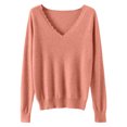 thumbnail image 4 of Htigea Soft Cozy Sweater for Women Solid V-Neck Long Sleeve Knit Pullover Casual Fall Winter Jumper Tops Pink L, 4 of 4
