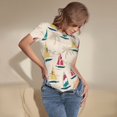 thumbnail image 3 of Bingfone Reto Marine Nautical Pattern Women's Round Neck Bodysuit, Tight Snap Button Short Sleeve Bodysuit, Suitable for Party, Sports, Daily Wear-XX-Large, 3 of 7