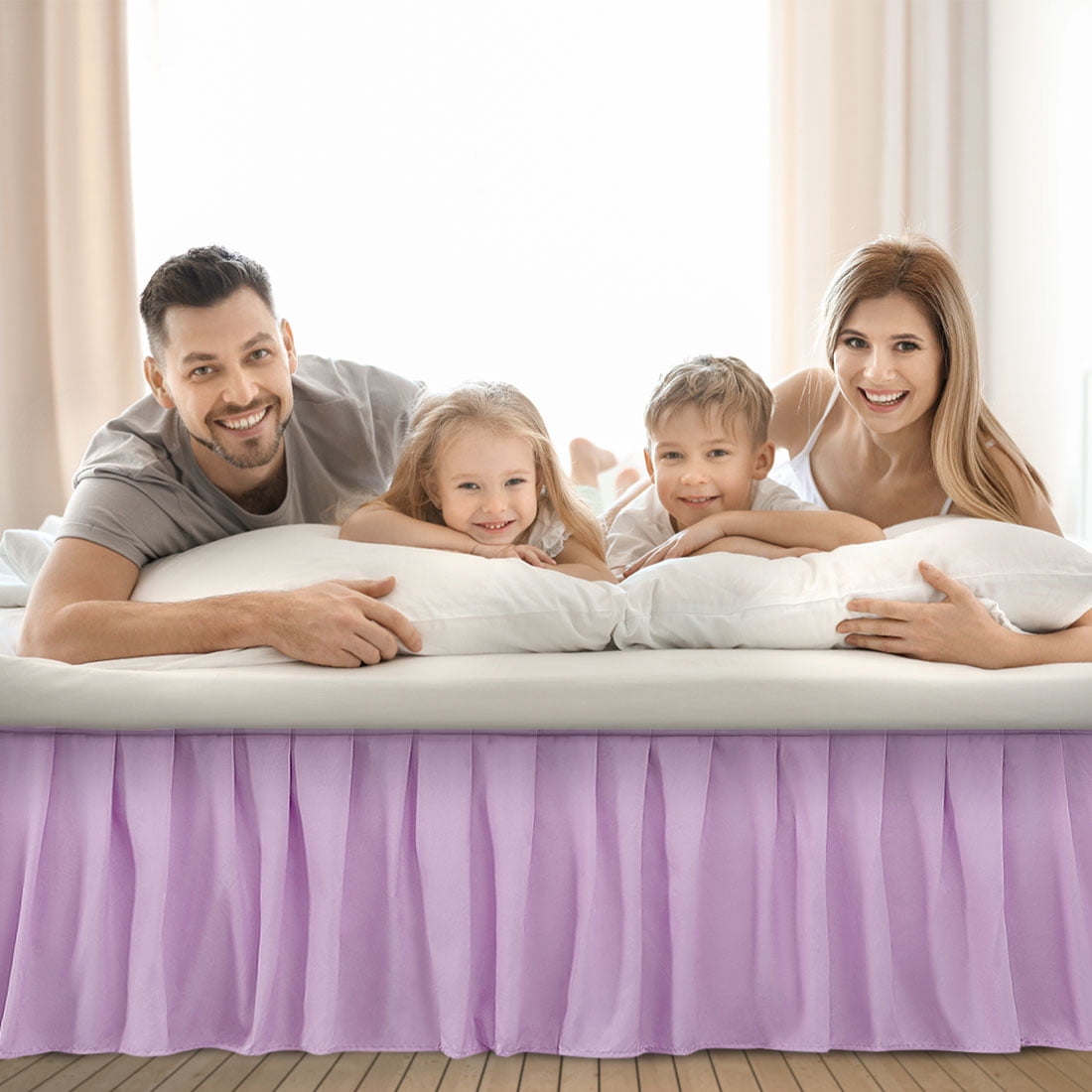 PiccoCasa Brushed Microfiber Bed Skirts 16" Drop Ruffled Wrap Around, Full Light Purple