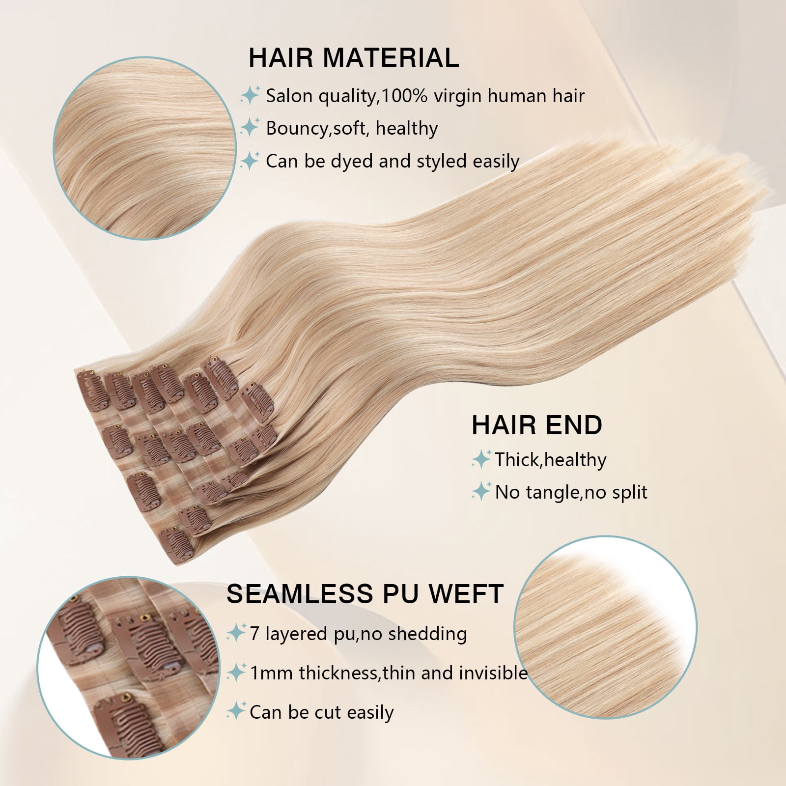 PU Clip In Hair Extensions P18A/60A# 160g 18inch