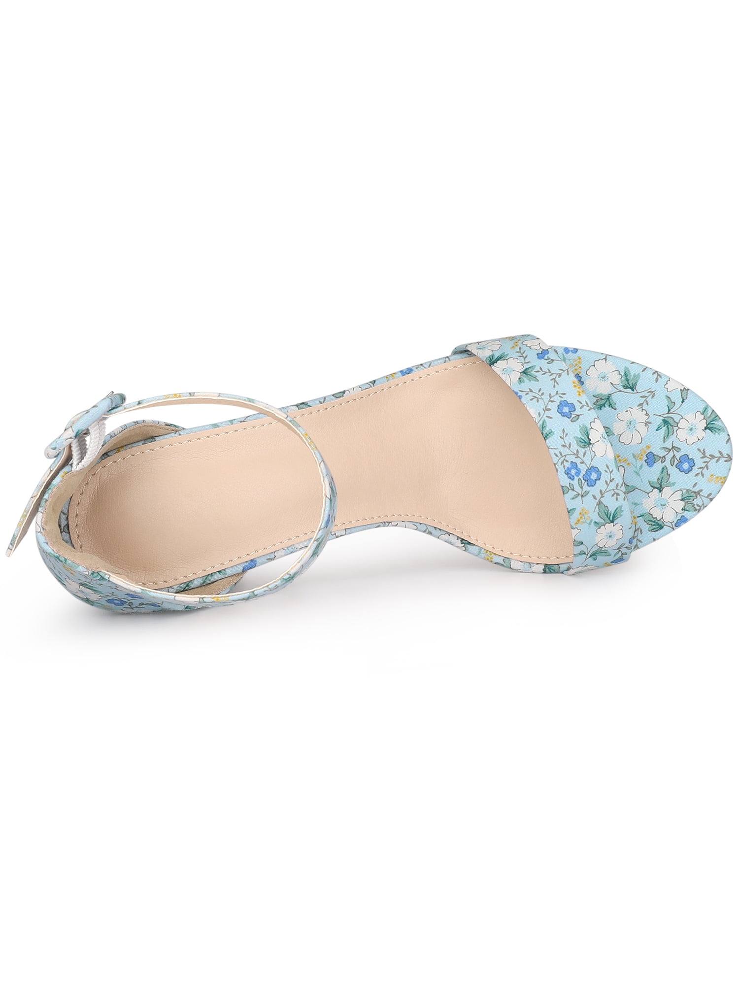 DARING DIVA Women's Floral Print Open Toe Block High Heels Red Sandals 6.5 Blue Flower