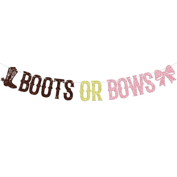Boots or Bows Gender Reveal Banner, Western Cowgirl Cowboy Baby Shower Hanging Decorations, Boy or Girl, Western Rodeo Bow Gender Reveal Party Decorations Supplies