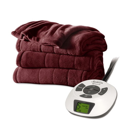 Sunbeam Channeled Velvet Plush Electric Heated Blanket Twin Size