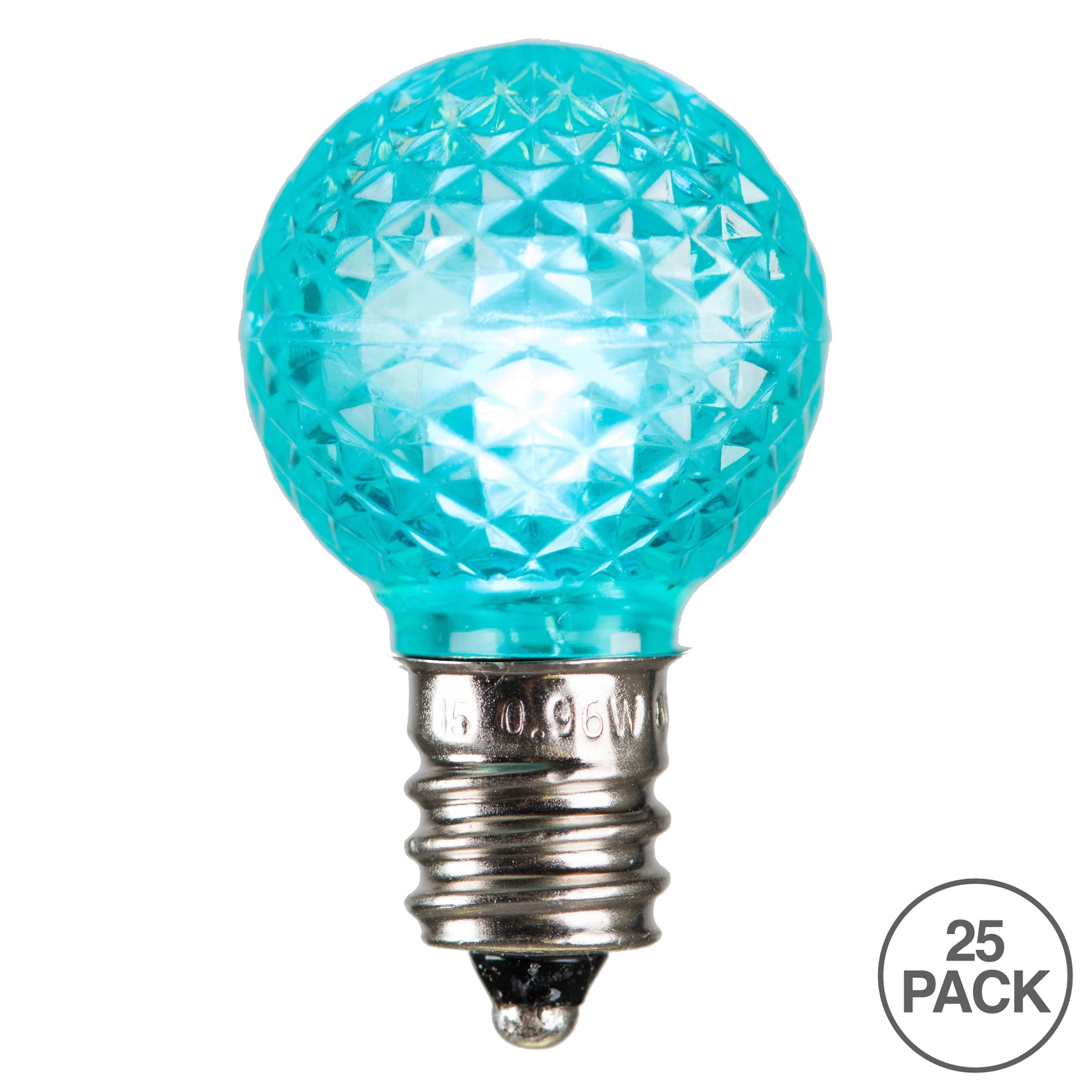 Vickerman G30 LED Teal Faceted Bulb E12 Nickel Base, 120V, .6 Watts, Dimmable, 25 Bulbs per Pack