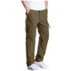 thumbnail image 5 of Pantalones largos de poliéster para hombre, de color liso, informales, con botones, cintura elástica y múltiples bolsillos., 5 of 9