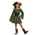 thumbnail image 3 of Halloween for Girls,Girls Casual off Shoulder Ruffled Dresses Pirate Dress Pirate Themed Outfit for Toddler Girl Halloween Character Dress Dark Green 13-14Years, 3 of 5