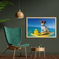 thumbnail image 2 of Rubber Duck Wall Art with Frame, Dog Sunglasses on Surfboard at Ocean Shore Fun Summer Season Theme, Printed Fabric Poster for Bathroom Living Room, 35" x 23", Multicolor, by Ambesonne, 2 of 2