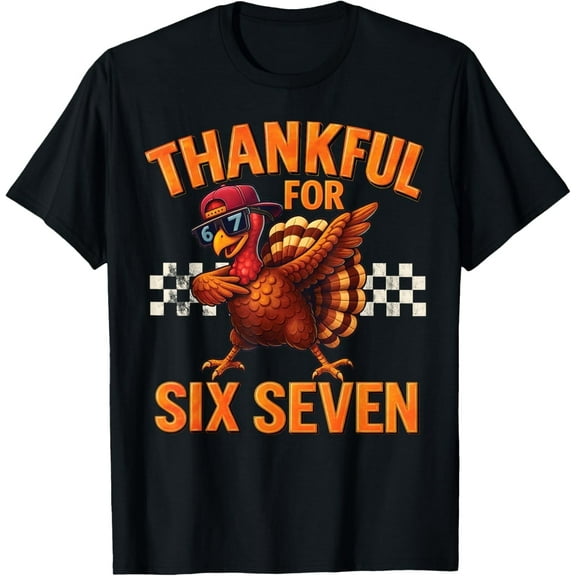Boys 67 Thanksgiving Dabbing Turkey Thankful for Six Seven T-Shirt