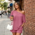 thumbnail image 6 of Dresfit Shorts Sets for Women Off Shoulder Crew Neck Short Sleeve Tops & Mini Shorts 2 Piece Outfits Summer 2026 Wrinkle Resistant Oversized Sweatsuits L, 6 of 6