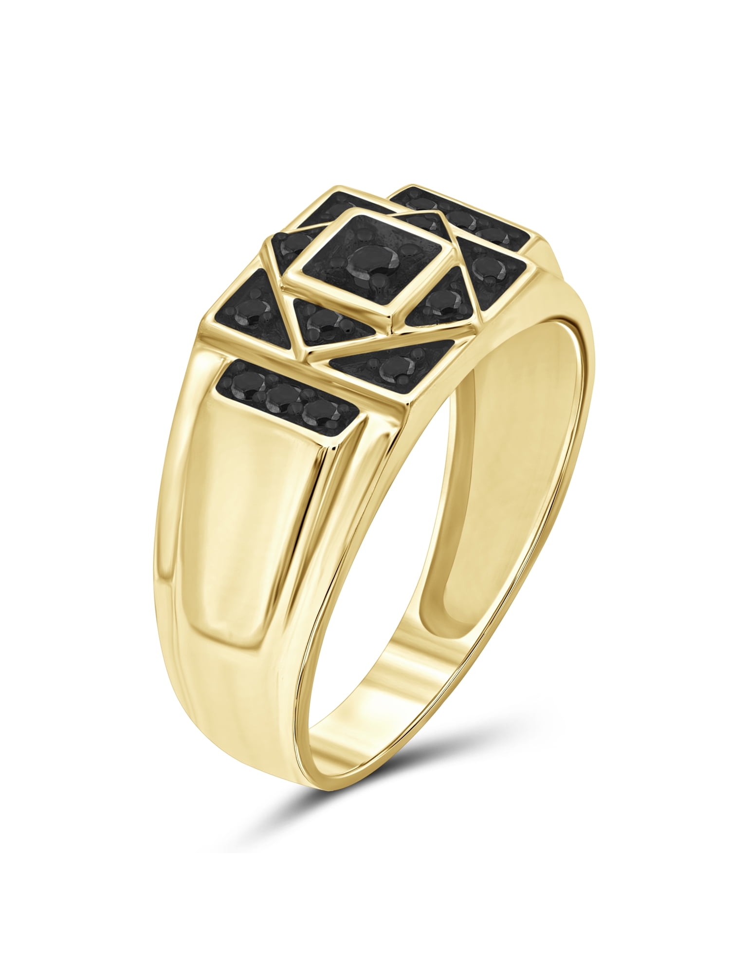 JewelersClub Black Diamond Rings for Men – 0.25 CTW Genuine Black Diamond Ring for Men – Hypoallergenic 14K Gold Plated Silver Ring Men – Diamond Mens Rings Statement Ring – Luxurious Gifts for Him