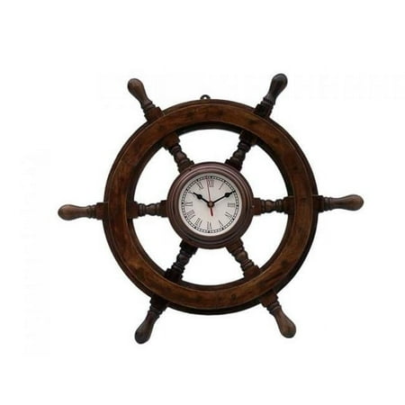 Handcrafted Model Ships SW-1719-AC 12 in. Deluxe Class Wood & Ship Steering Wheel Clock - Antique Copper