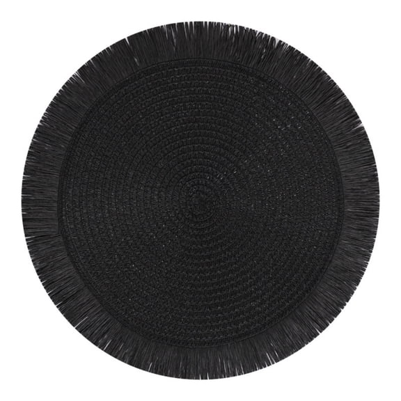 YaoZQ Black Round Dining Placemats PP Woven Table Mats Wipeable Heat Resistant Charger Plate for Modern Kitchen Decor 15 inch
