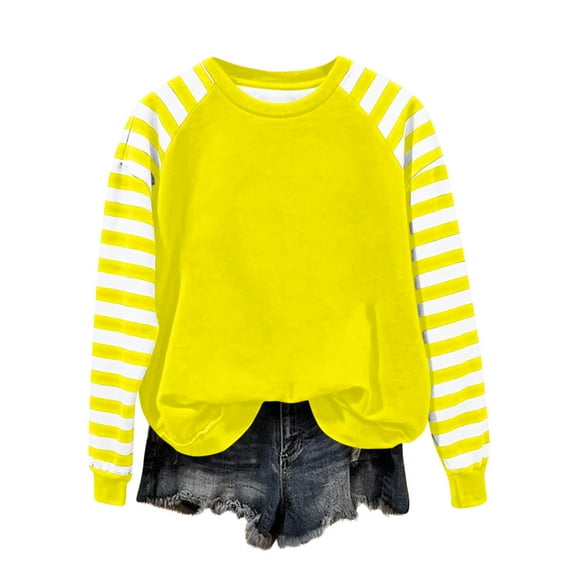 hotojiny Long Sleeve Shirts for Women Casual Stripes Crew Neck Warm Top Fashion Loose Pullover Cute Athletic Sweatshirt