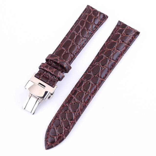 12 14 16 17 18 19 20 21 22 24mm Pulsera De Cuero De Capa Superior Piel De Becerro Hombres Mujeres Universl Doble Prensa Automática Hebilla De Mariposa Pulseras