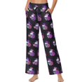 thumbnail image 3 of Psesaysky Women's Wide Leg Pants Skull Purple Rose Print Trendy Fall Clothes Elastic High Waisted Casual Lounge Palazzo Pant Trousers with Pockets, Size S, 3 of 7